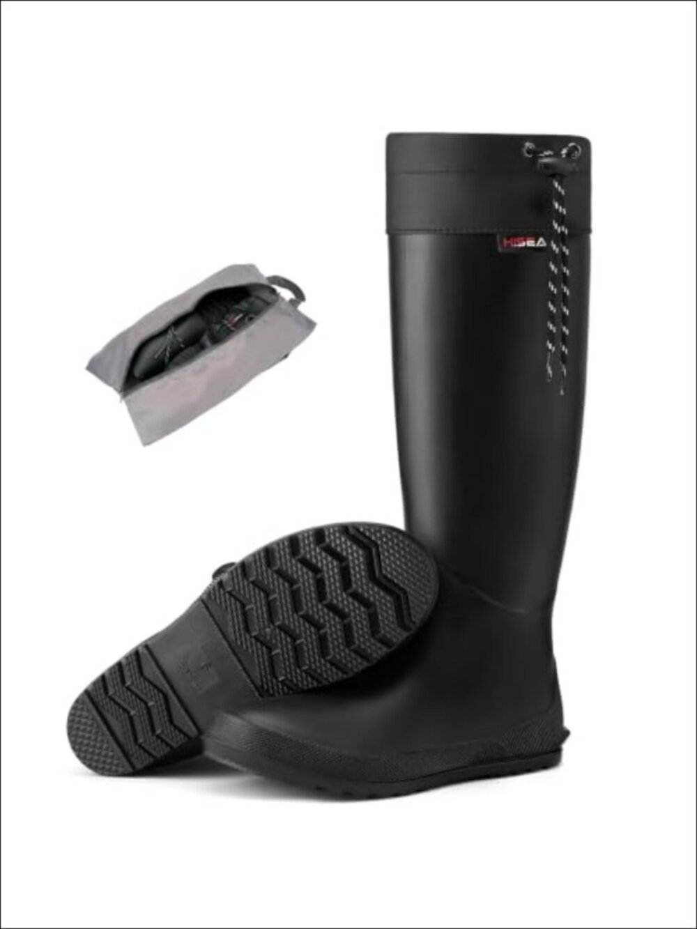 HISEA Knee High PVC Rain Boots Waterproof Adjustable Drawstring Garden Mud